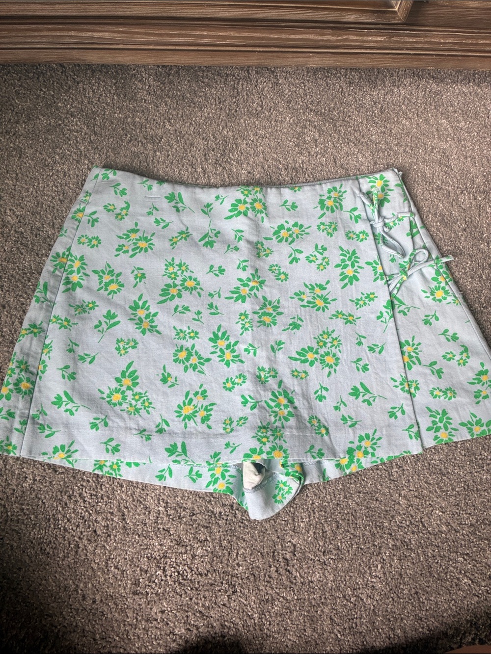 Zara Light Blue Floral Wrap Skort Shorts